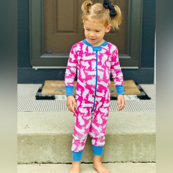 Hanna Andersson | Pink And White Bunny Rabbit Print Baby Zip Sleeper | Size 2T - Picture 2 of 9